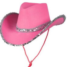 (Pink) Silverkantad rosa cowboyhatt för maskerad, Western Crown-stil