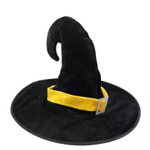 (Yellow Ribbon) Halloween Party Ball Props: Curved Black Velvet Witch Hat, Magic Witch Hat