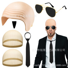 (Short Ear Scalp Tie Set) Parrucca da monaco calvo per Halloween, copricapo realistico per feste e spettacoli.