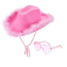 (Pink) Fransad rosa cowboyhatt med paljetter och glasögon, Western Crown cowboyhatt