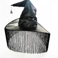(Black Tassel Spider Web) Halloween häxhatt trollkarlshatt mystisk trollkarlshatt med spindelhänge