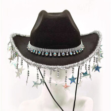 (Black) Stjärnformad tofs gnistrande western cowboyhatt, vit festdekoration
