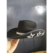 (Black) Disco-cowboyhatt med femuddig stjärna och strass, westernhatt för karnevalsfester