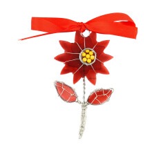 Ornement suspendu floral en verre de mer avec tiges-Poinsettia