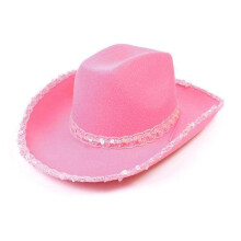 (Pink 2) Silverkantad rosa cowboyhatt för maskerad, Western Crown-stil