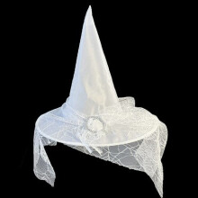(White) Halloween Heksehatt Blonder Ansiktsdeksel Mystisk Trollmannskostyme Polyester Taft