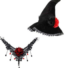 (Set Four) Halloween Gotisk Heksehatt Tyll Blonder Sceneopptreden Rose Halskjede