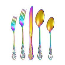 (Iridescent, 5psc) Royal Court Vintage bestickset i rostfritt stål – ihålig snidad stekkniv, gaffel och sked