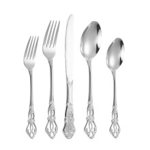 (Silver, 5psc) Royal Court Vintage bestickset i rostfritt stål – ihålig snidad stekkniv, gaffel och sked