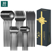 (Black 30-piece set) 24-delars portugisisk stekkniv, gaffel och skedset för västerländsk hotellmat