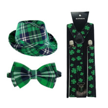 (Set 3) Sett med grønn hatt og rutete krage til fest i Irish Party-stil, St. Patricks Day