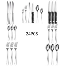 (Silver 24-piece set) Bestickset i rostfritt stål med 36 delar för 6 personer, inklusive kniv, gaffel, sked och stekknivar