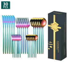 (Colorful 30-piece set) 24-delars portugisisk stekkniv, gaffel och skedset för västerländsk hotellmat