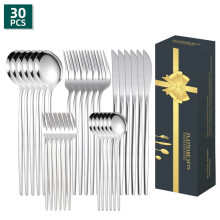 (Silver 30-piece set) 24-delars portugisisk stekkniv, gaffel och skedset, besticktillbehör för hotell och västerländsk mat