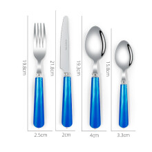 (Royal Blue Four-Piece Set) Pearlescent Handle Western Tableware Set: Portable Knife Fork Spoon, Light Luxury Nordic Style