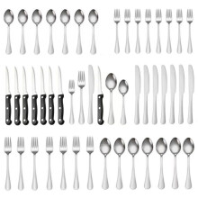 (Silver 48-piece set) Bestickset i rostfritt stål för 6 personer, 36-delars kniv-, gaffel- och skedset, askknivar för stekar