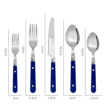 (Blue five-piece set) Vintage Steakmesser-, Gabel- und Löffelset aus Edelstahl mit Kunststoffgriffen