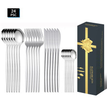 (Silver 24-Piece Set) 24-delars portugisisk stekkniv, gaffel och skedset, besticktillbehör för hotell och västerländsk mat