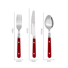 (Red 3-piece set) Vintage Stainless Steel Steak Knife, Fork & Spoon Set with Plastic Handles