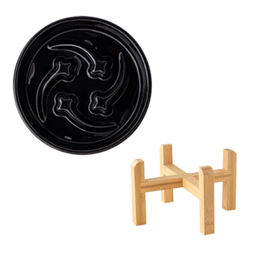 Ceramic Slow Feeder Pet Bowl Nonslip Base For Small-Black 1A