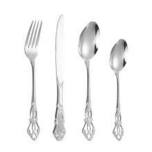 (Silver, 4pcs) Royal Court Vintage bestickset i rostfritt stål – ihålig snidad stekkniv, gaffel och sked