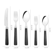 (Black Five-Piece Set) Bestickset i rostfritt stål, konstläder, stekkniv, salladsgaffel och skedset