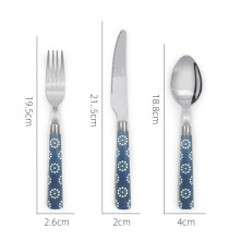 (Dark blue three-piece set) Stainless Steel Vintage Steak Knife, Salad Fork & Dessert Spoon Set