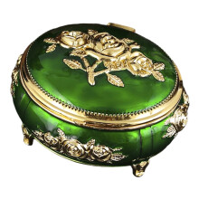 Ornate Floral Pattern Jewelry Display Box Craft of-golden green