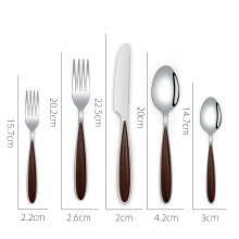 (Rosewood Grain Five-Piece Set) Stainless Steel Western Steak Knife, Fork & Spoon Set with Wood Grain – Premium Restaurant Cutlery