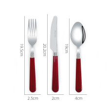 (Red 3-piece set) Western Stainless Steel Steak Knife Fork Spoon Set, Portable European High-End Tableware