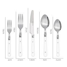 (White Five-Piece Set) Vintage stekkniv, gaffel och sked i rostfritt stål med plasthandtag