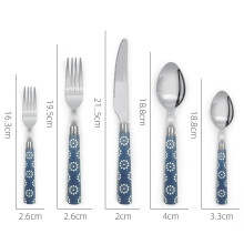 (Dark blue five-piece set) Rostfritt stål vintage stekkniv, salladsgaffel och dessertskedset