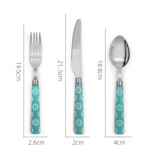 (Blue-green three-piece set) Rostfritt stål vintage stekkniv, salladsgaffel och dessertskedset