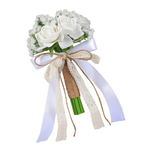 Everlasting White Artificial Bridal Rose Bouquet Realistic-B S