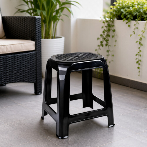 Plastic Stool Black Seat Indoor Outdoor Stackable Sturdy Party Weave Chair 2