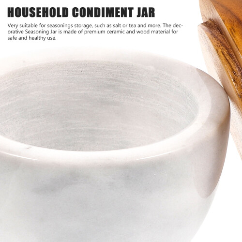 Square Ceramic & Wood Spice Jar with Marble Lid 2