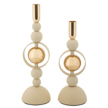 Set di 2 portacandele in metallo color crema e oro
