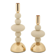 Set di 2 portacandele in metallo color crema e oro