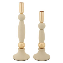 Set di 2 portacandele in metallo color crema e oro