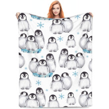 Penguin Throw Blanket Grey White 50x60in Soft Flannel