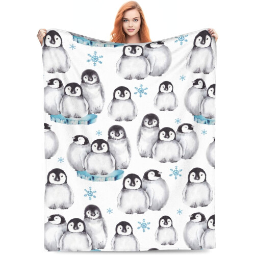Penguin Throw Blanket Grey White 50x60in Soft Flannel