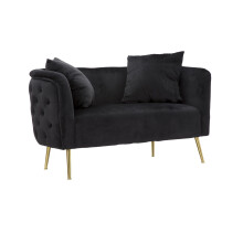 Divanetto in tessuto nero con gambe dorate cm 127x74x71