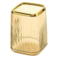Holder til makeupbørster – Retro stribet PVC-kop, 7x7x11 cm