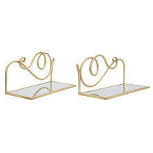 Set di 2 mensole in metallo dorate con piano specchio cm 41,5x18x20,5