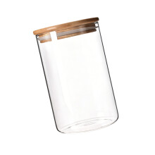 Glass Food Container Bamboos Cover Clear Storage Jar-10x15