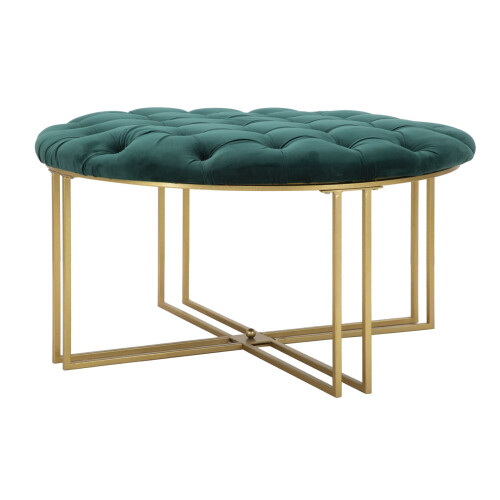 Pouf in metallo e tessuto dorato e verde Ø cm 90x49