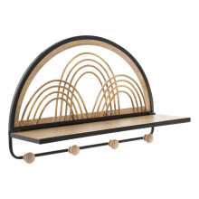Mensola con appendi abiti in metallo e legno marrone cm 46x15,5x30