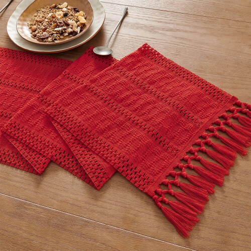 Boho macramé tafelloper ivoor 12x90 inch