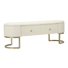 Panca in metallo e similpelle crema con cassetti cm 120x40x43