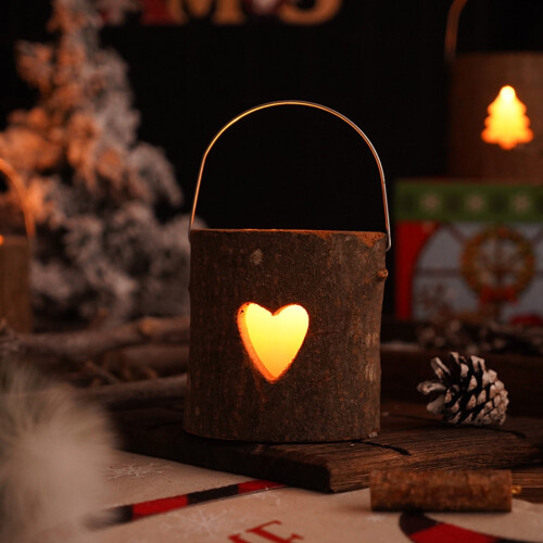 Rustic Gray Wooden Candlestick Holder with Candle Cup